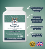 Harver Pets Joint Support supplement for dogs with branding and product details on a green background