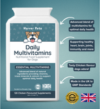 Harver Pets Daily Multivitamins for dogs  showing product benefits on a blue background
