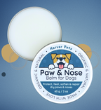 Paw and Nose Balm for Dogs with Harver Pets branding on a blue background