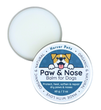 Paw and Nose Balm for Dogs by Harver Pets with a white container and blue label.