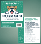 Harver Pets Pet First Aid Kit packaging with a dog illustration and list of contents on a green background