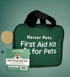 Green first aid kit for pets with 'Harver Pets' branding on a green background