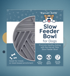 Harver Pets slow feeder bowl packaging with product image and features on a blue background