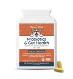 Harver Pets probiotics and gut health supplement for dogs with a pill on a white background