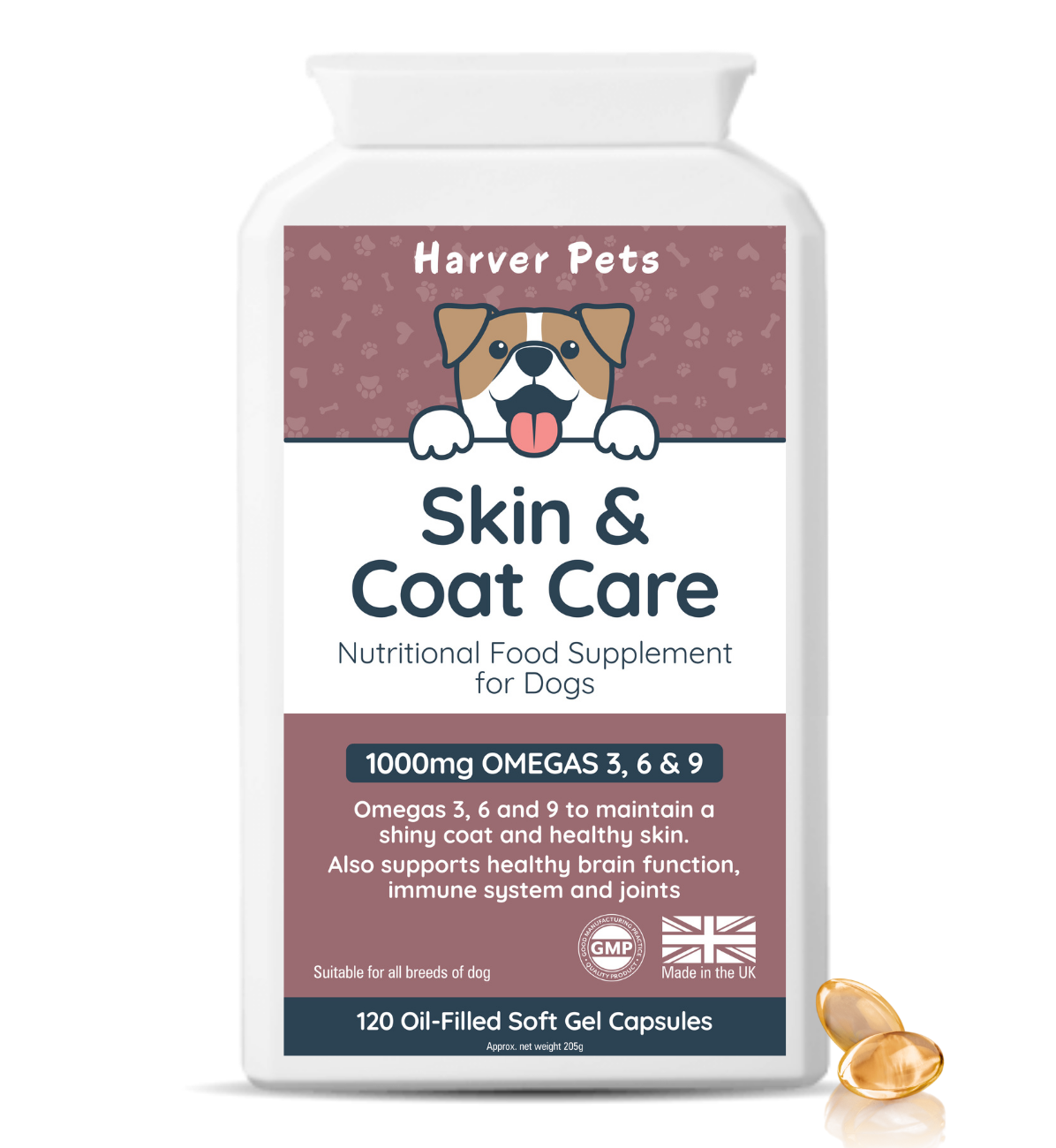 Harver Pets Skin & Coat Care supplement for dogs on a white background